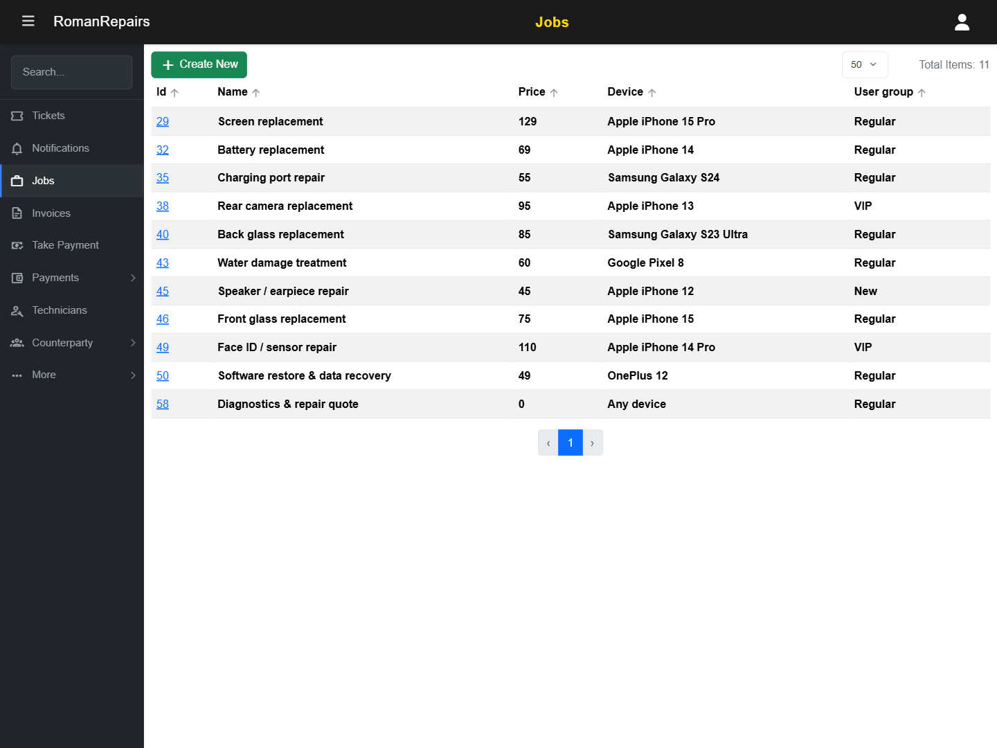 Jobs and services catalog