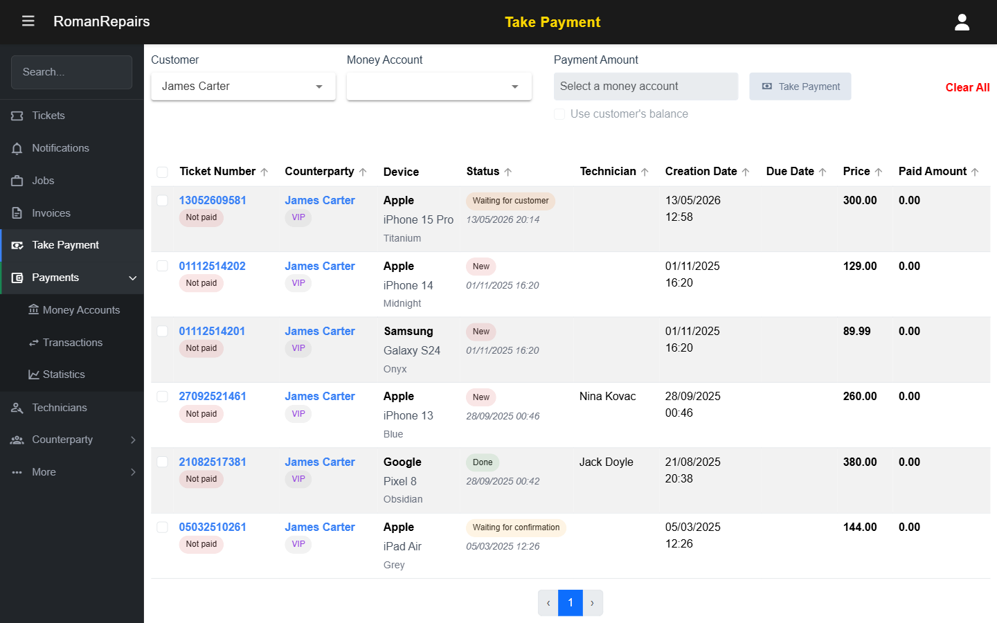 Payment collection — outstanding tickets and payment processing